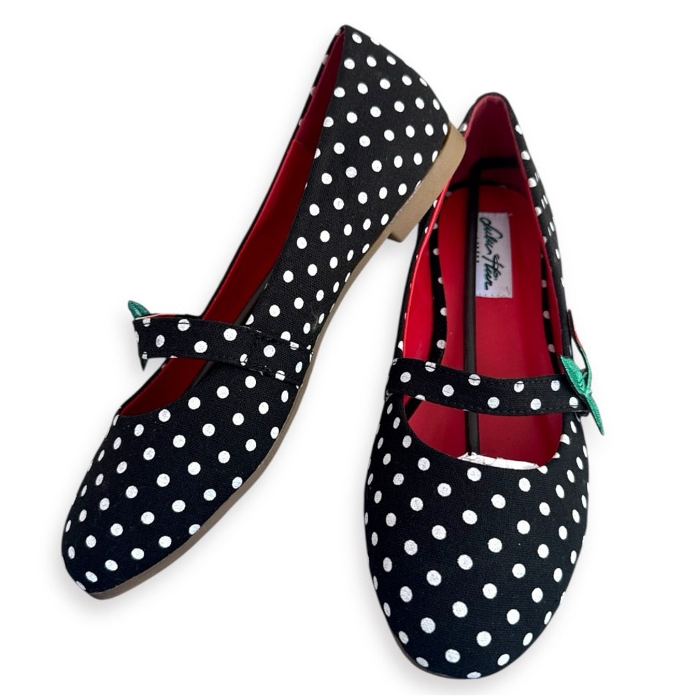 LULU HUN 50s Sally Cherry Polka Flats in Black - Picture 5 of 16